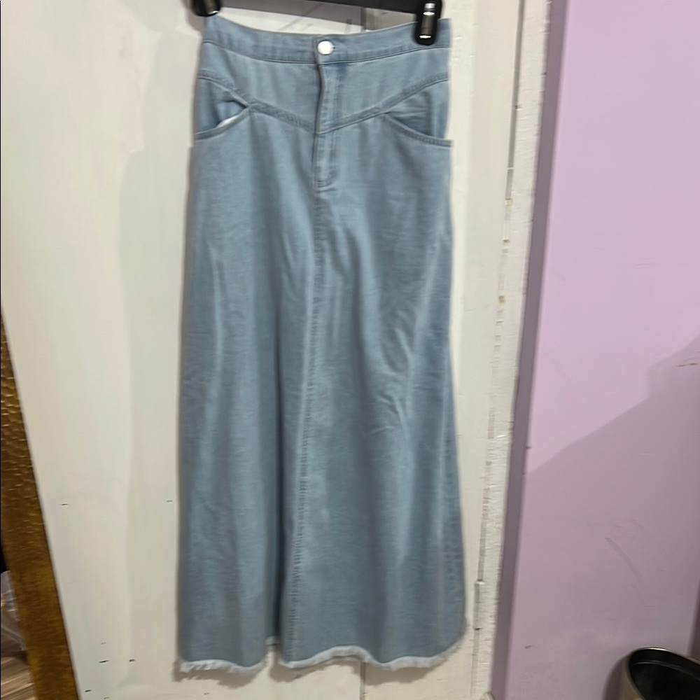 Light Denim Flare Maxi Skirt